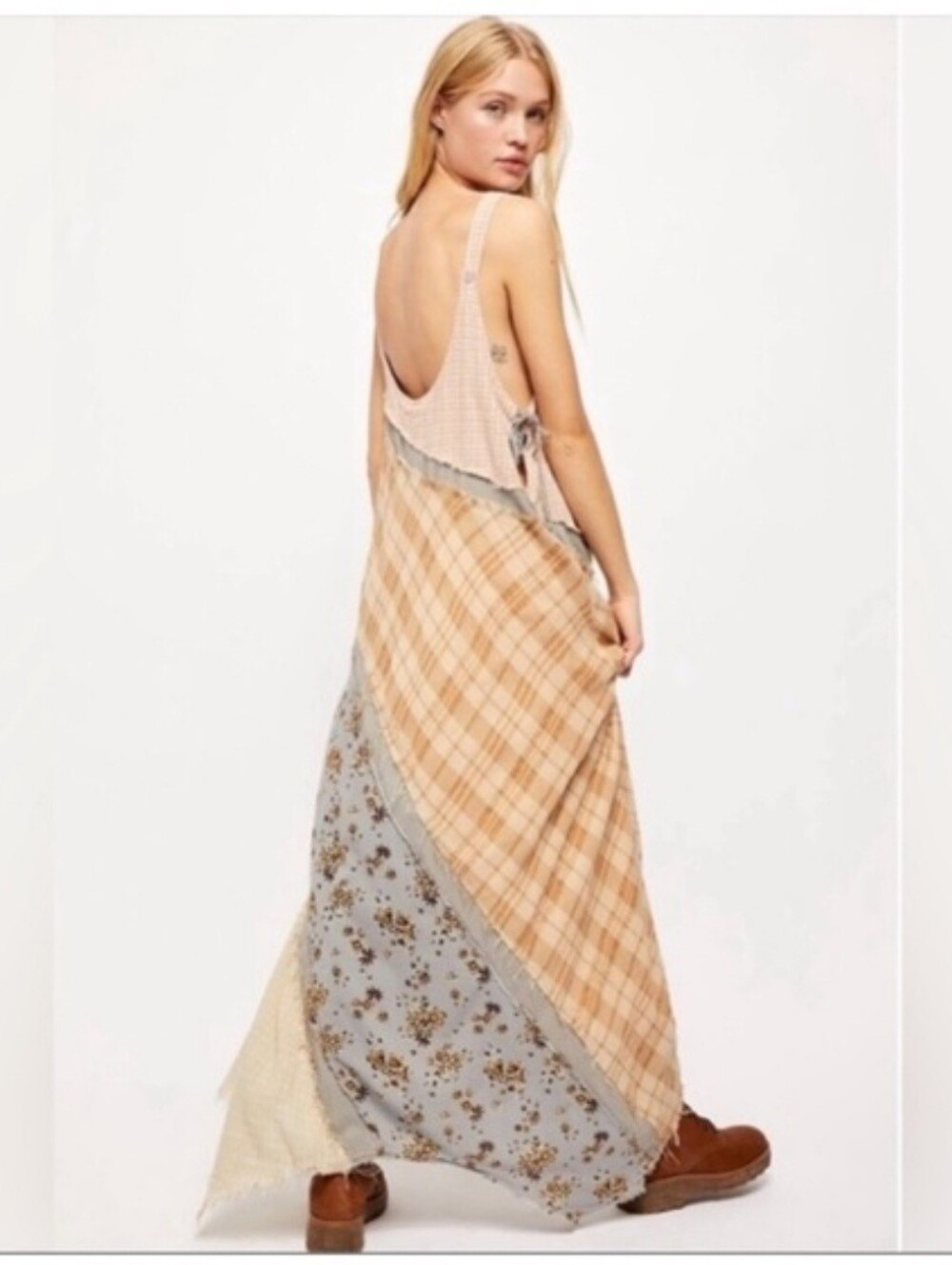 Free People COZY CRAFT Plaid Maxi Dress M - Picture 3 of 11